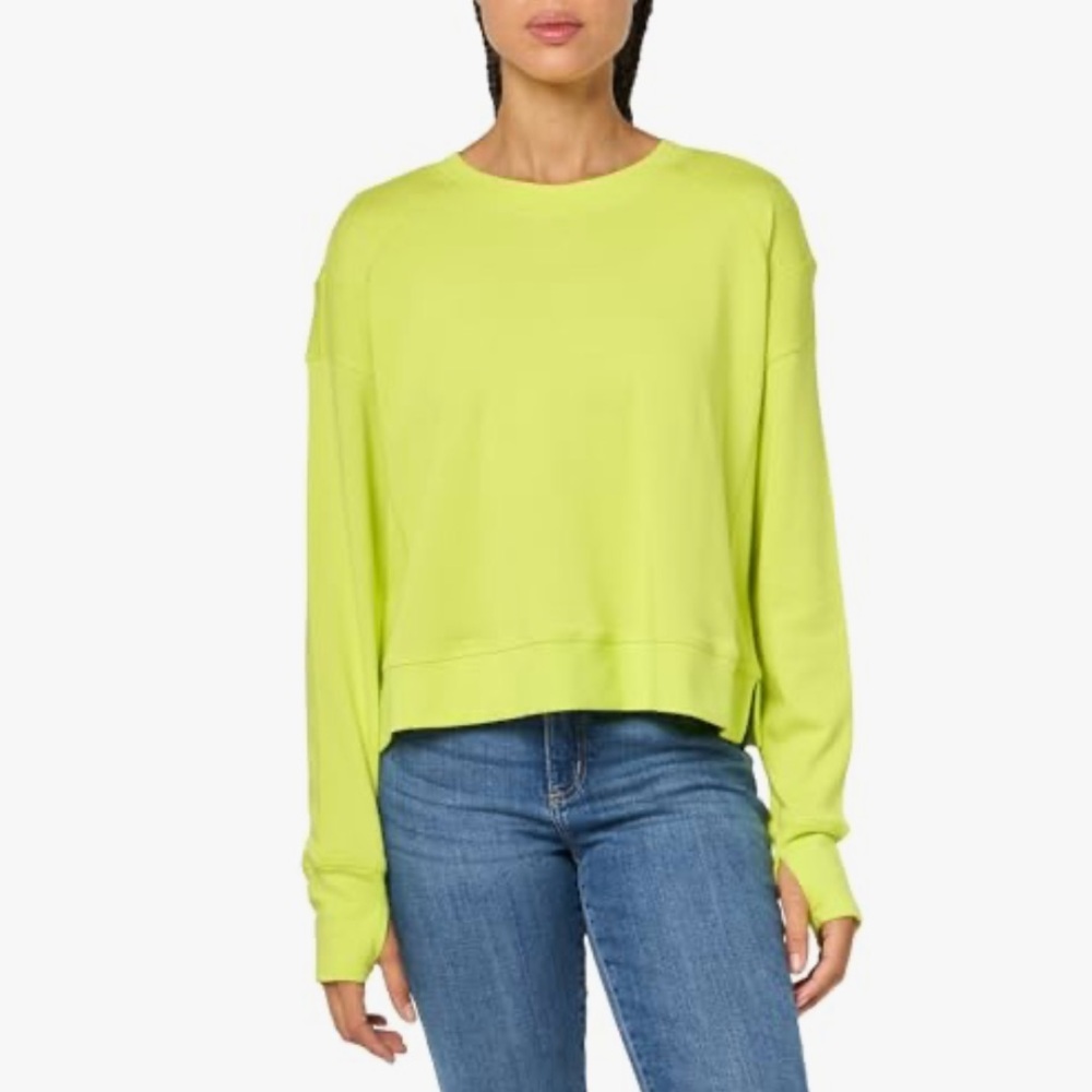 Sweaty Betty Sweatshirt Sz 8 (M) After Class Crop Crew Acid Yellow French Terry